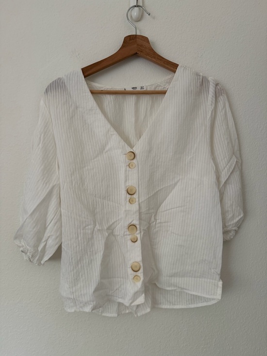 Mango Tops - Mango White Minimalist Neutral 3/4 Sleeve Blouse Top Size XS Cottagecore Spring